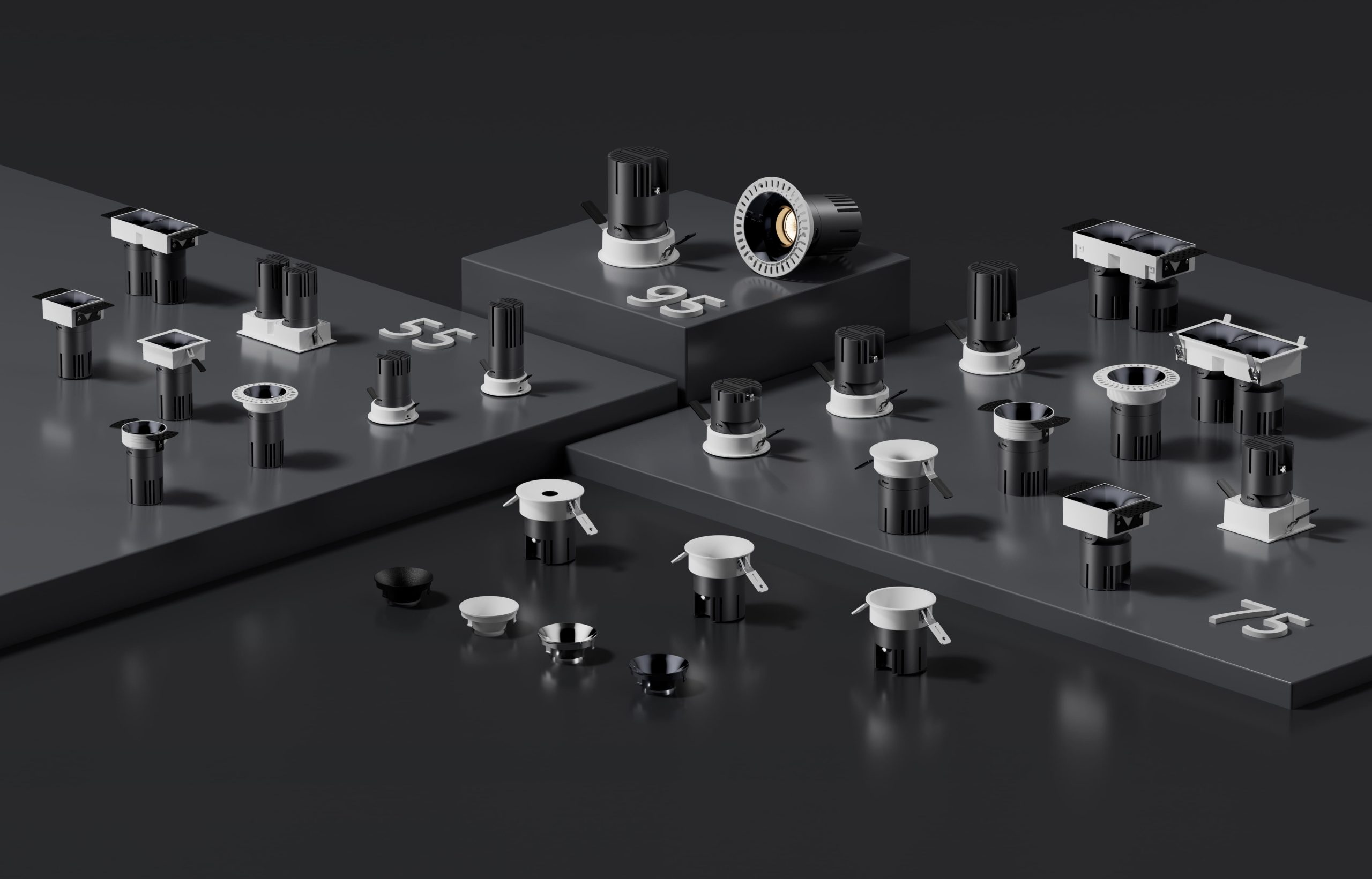 KX3168 LED Downlight Series – All Sizes and Variants Overview KX3168 LED downlight series showing all sizes and design variants including round, square, trimless and mini aperture models