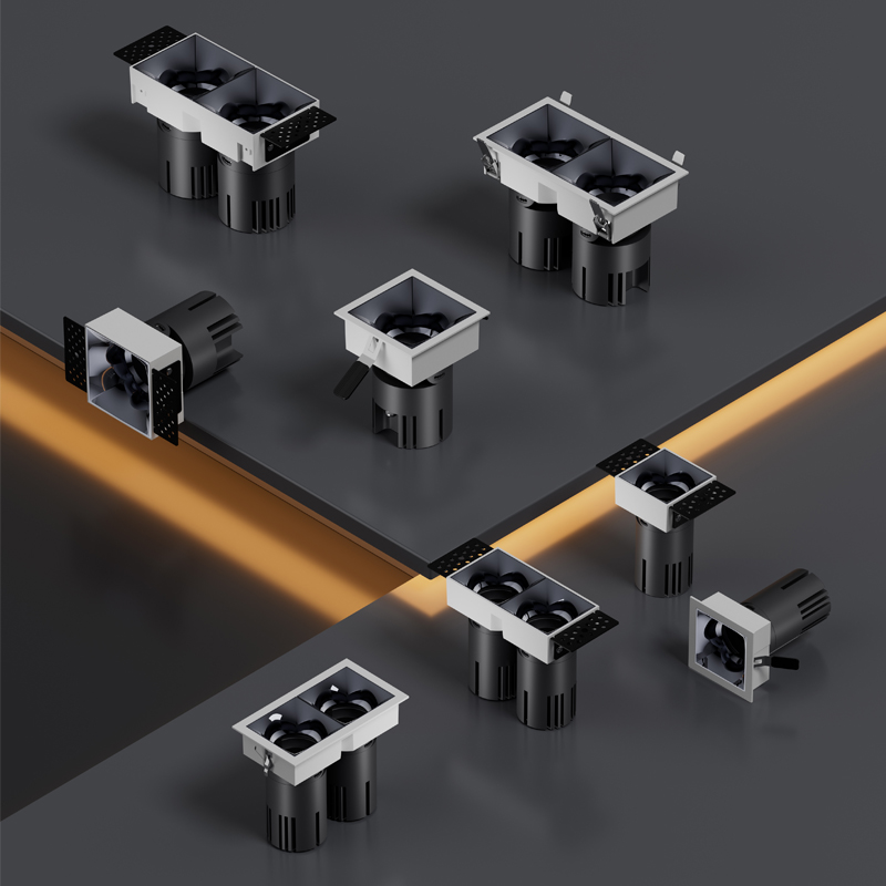 KX3168 Adjustable Anti-Glare LED Downlight (0°–30° Tilt) KX3168 square LED downlight series showing all square models including trimless and framed options