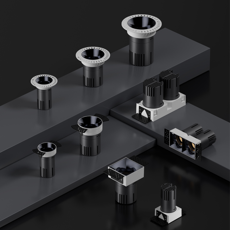 KX3168 Adjustable Anti-Glare LED Downlight (0°–30° Tilt) KX3168 trimless LED downlight series showing all available models and configurations
