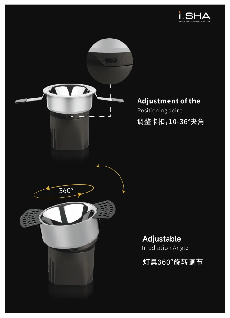 KX3062 adjustable ceiling spotlight with 360 degree rotation and adjustable beam angle control