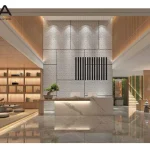 KX3062 adjustable ceiling spotlight used in hotel lobby lighting project with warm ambient lighting