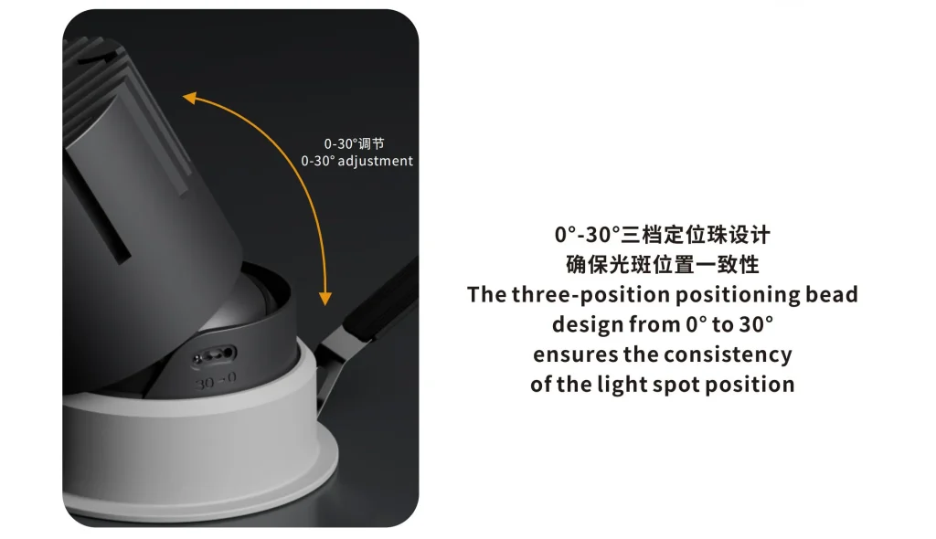 adjustable recessed spotlight 0 to 30 degree angle KX3168 anti glare architectural lighting