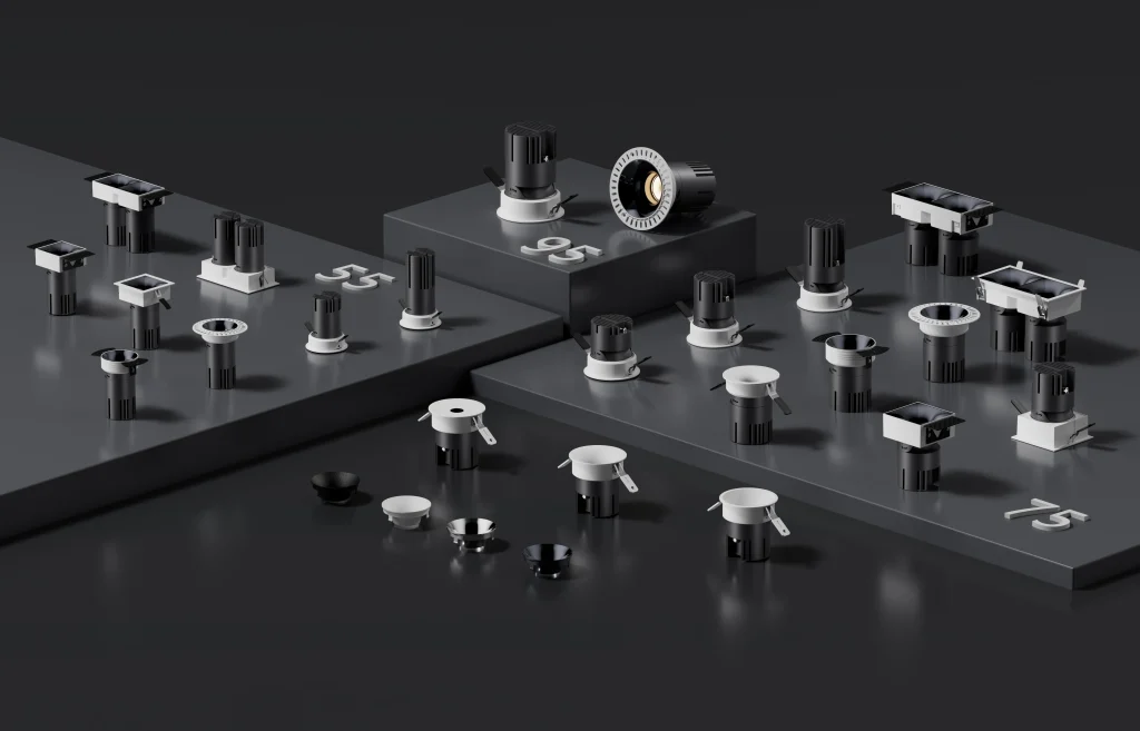 KX3168 recessed spotlight series collection with adjustable trimless round and square spotlights for architectural lighting