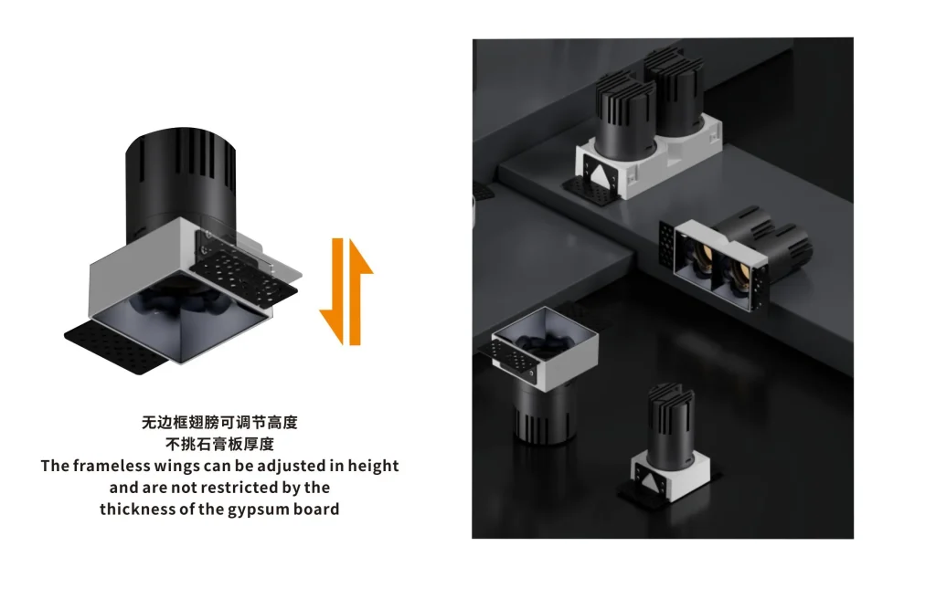 trimless recessed spotlight frameless adjustable installation KX3168 plaster in architectural lighting fixture