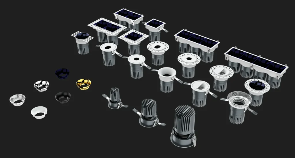 Yijia modular ceiling spotlight with interchangeable reflectors and low glare optical design