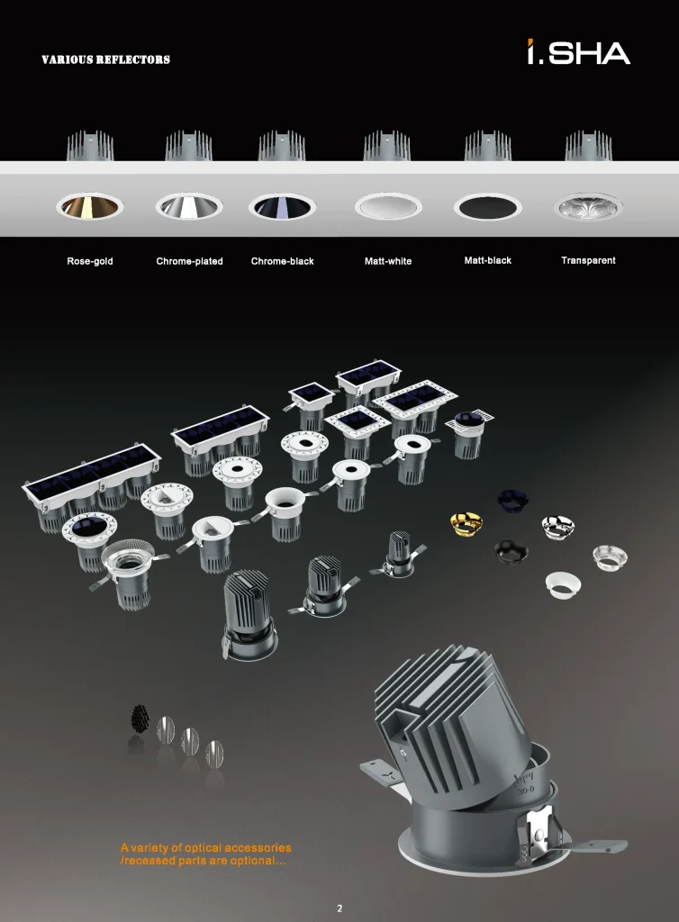 Yijia ceiling spotlight reflector options with multiple finishes and modular optical accessories