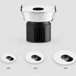 AC9345 mini recessed downlight with Ø35 Ø45 and Ø55 round size options small aperture design white trim and black heat sink