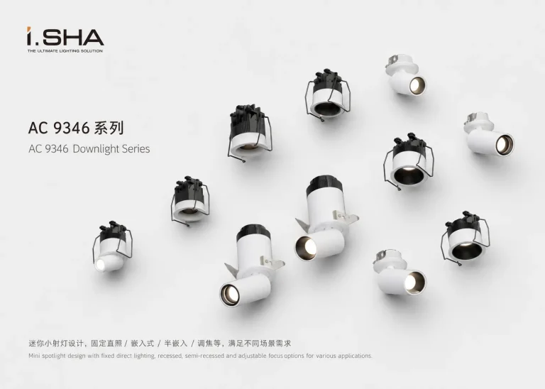 AC9346 mini focus spotlight series with fixed, recessed, semi-recessed and adjustable focus options for indoor architectural lighting