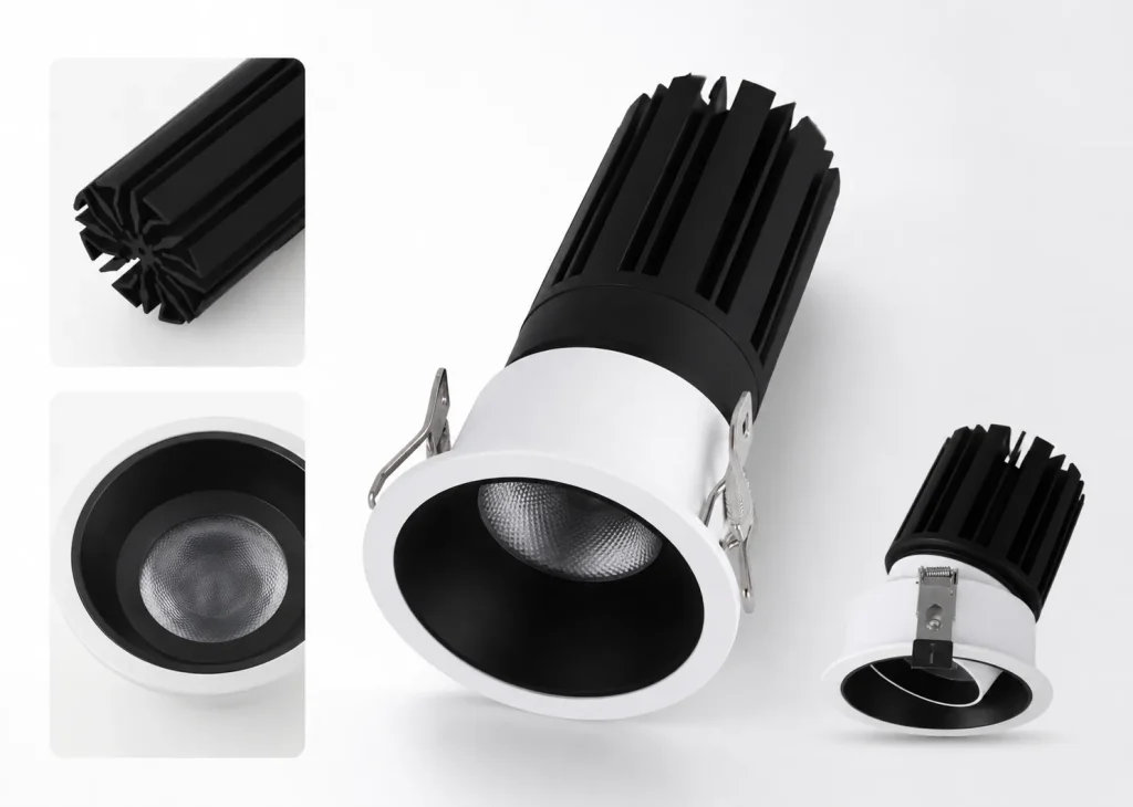 KX3106 high lumen mini spotlight with deep anti-glare optical design, large heat sink, and compact fixture body