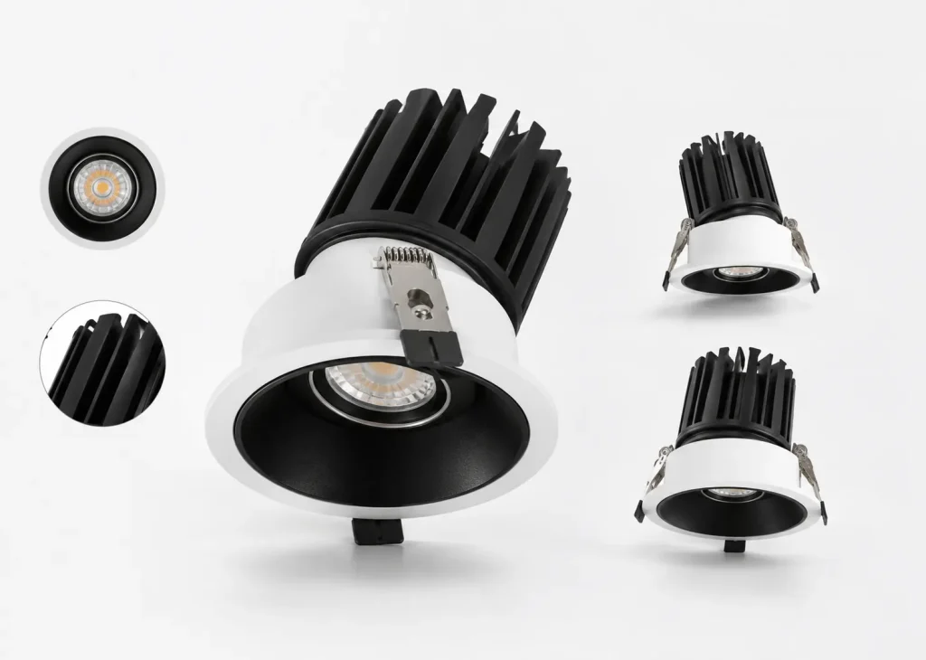 KX3122 bull eye ceiling spotlight with high lumen output, deep low-glare optical design, large heat sink, and flexible beam direction