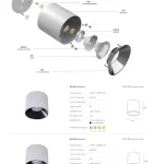 AC9076 surface mounted downlight product breakdown diagram with 77mm and 100mm specifications