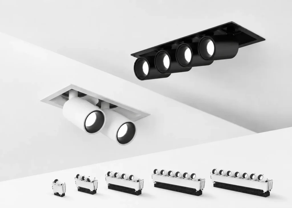 AC9348 adjustable grille spotlight series with black and white recessed multi-head configurations