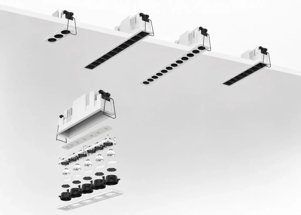 AC9349 optical grille spotlight series with recessed installation and anti-glare optical structure