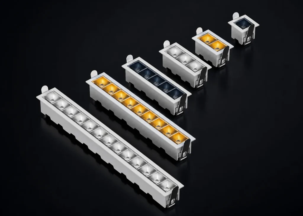 IS3303 wide beam linear spotlight series with GR intelligent optics and multiple recessed configurations
