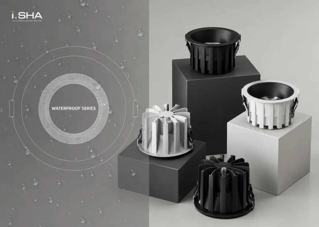 KX3140 waterproof downlight supplier China series with IP65 recessed round design and black white finishes